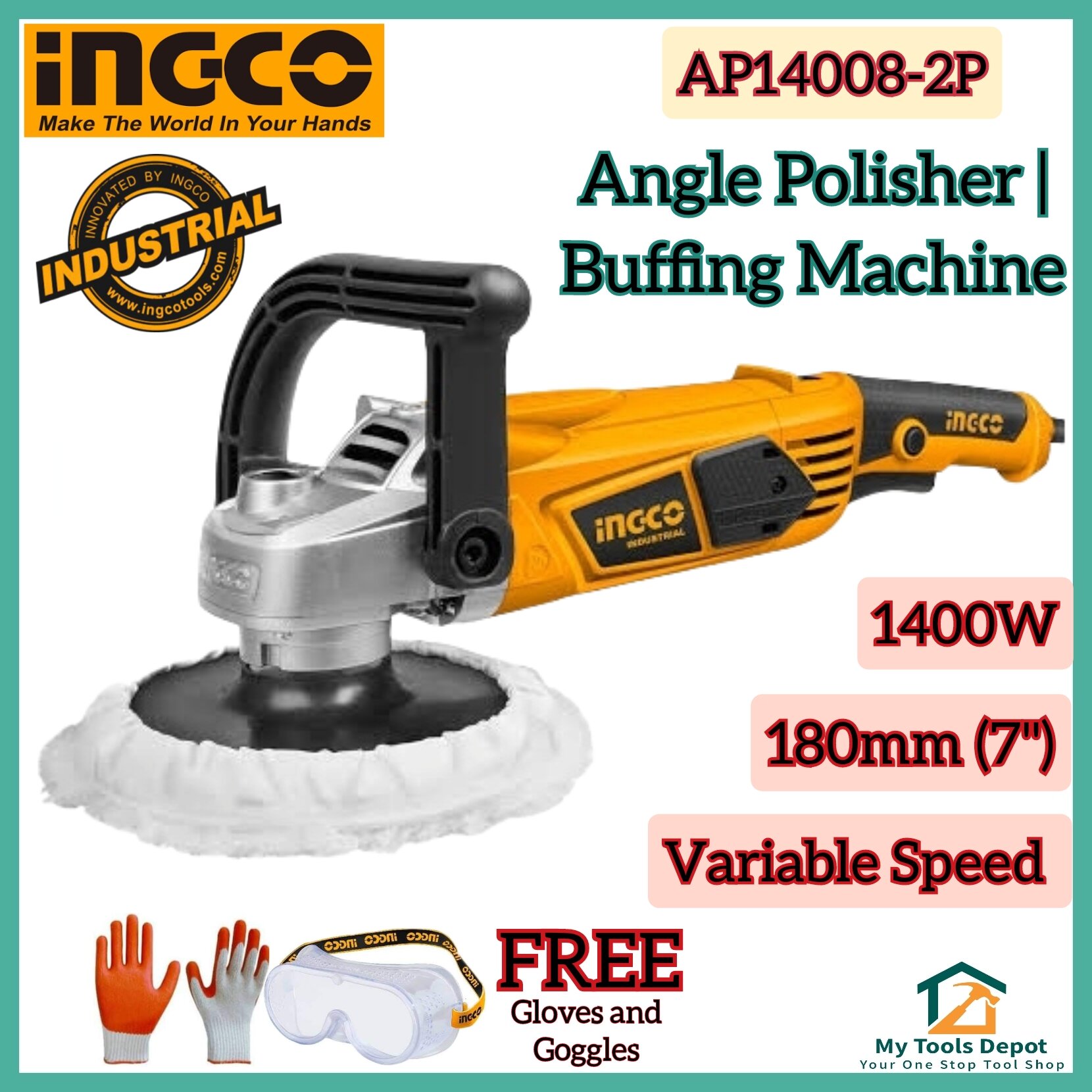 Ingco Industrial Electric Angle Polisher Buffing Machine W