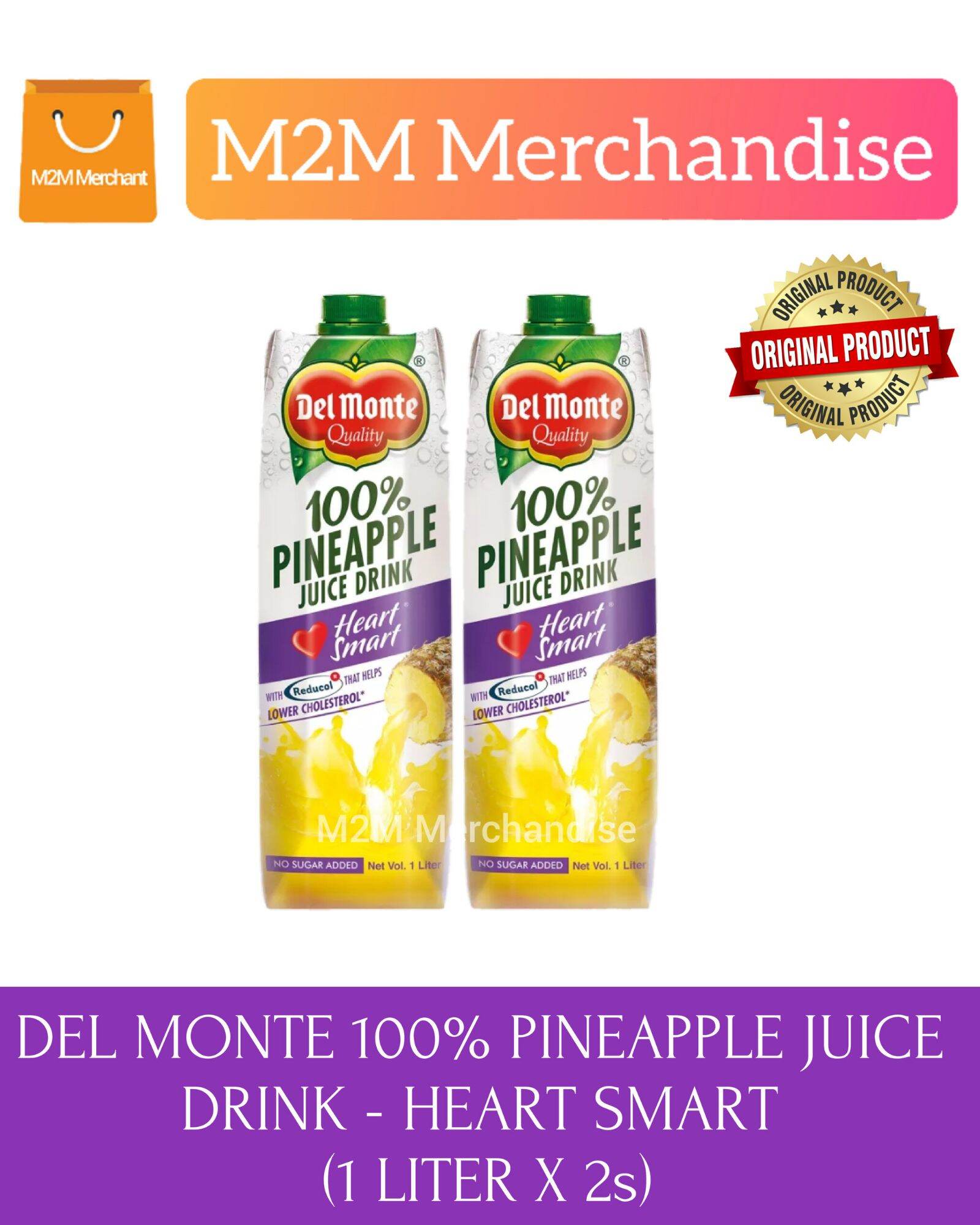 DEL MONTE 100 PINEAPPLE JUICE DRINK HEART SMART 1 LITER X 2s