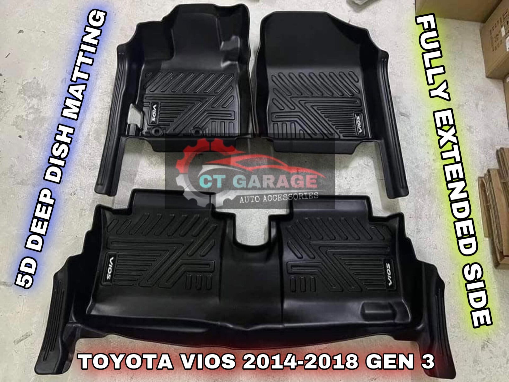 TOYOTA VIOS 2014 2018 5D DEEP DISH MATTING FULLY EXTENDED SIDE