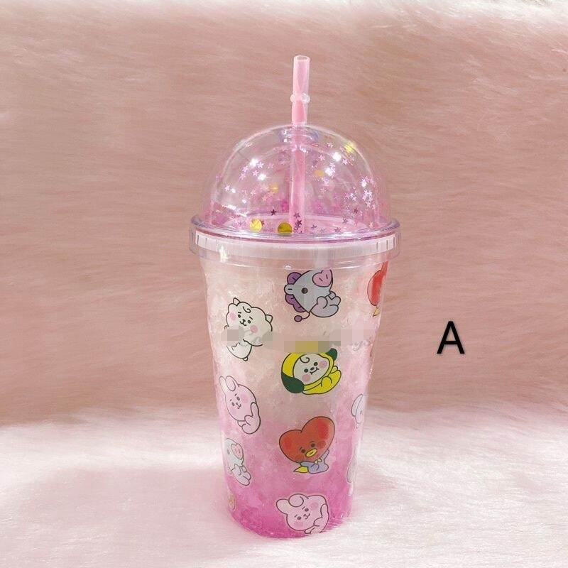 BT21 Confetti Glitter Tumbler BTS Meal Water Bottle Milk Tea Cup Kpop