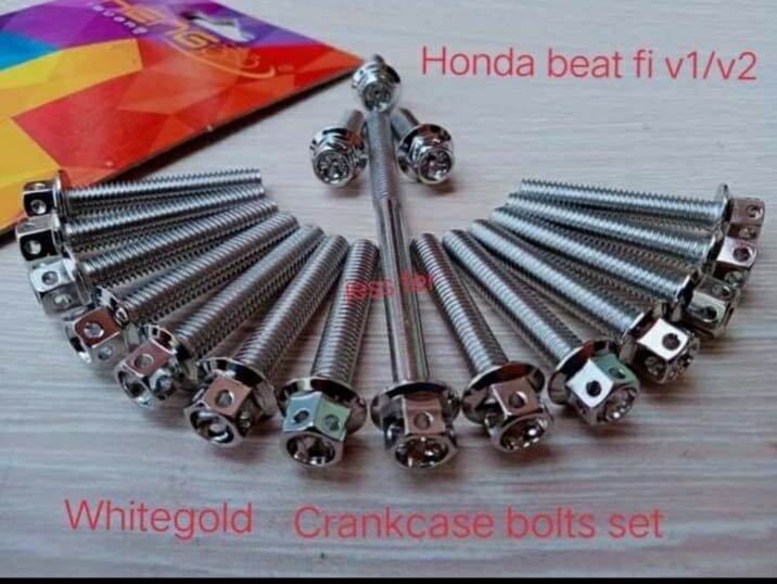 Heng Whitegold Crankcase Bolts Set For Honda Beat Fi V1 V2 Flower Type