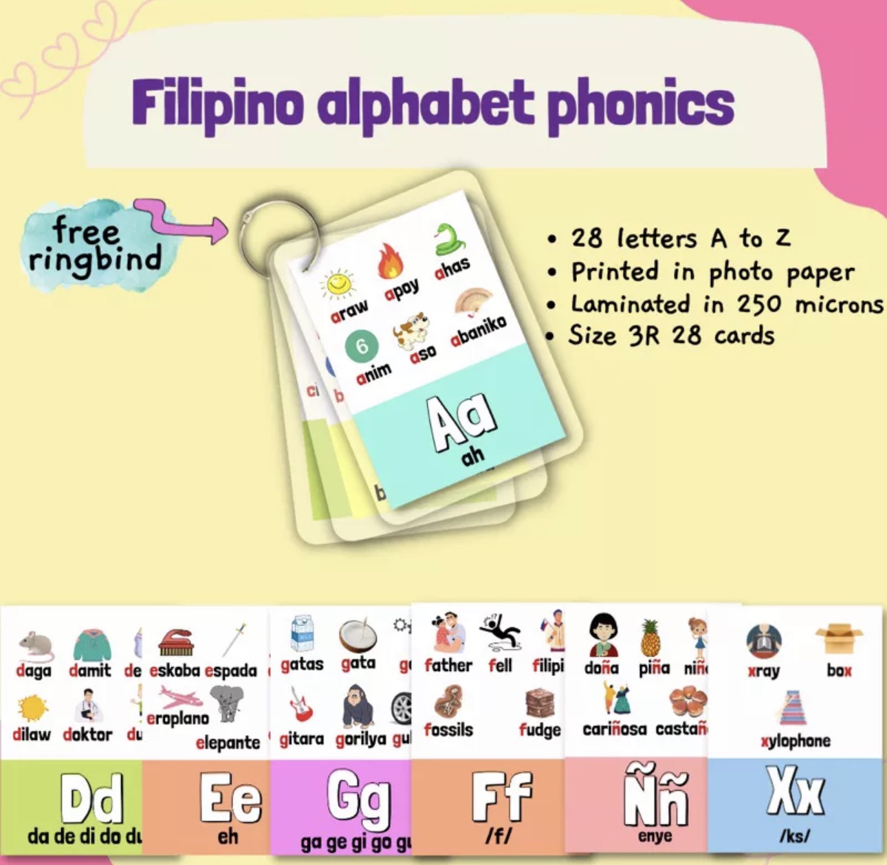 Filipino Phonics Tagalog Alphabet Letters Abakada Laminated Educational Flashcards Lazada Ph