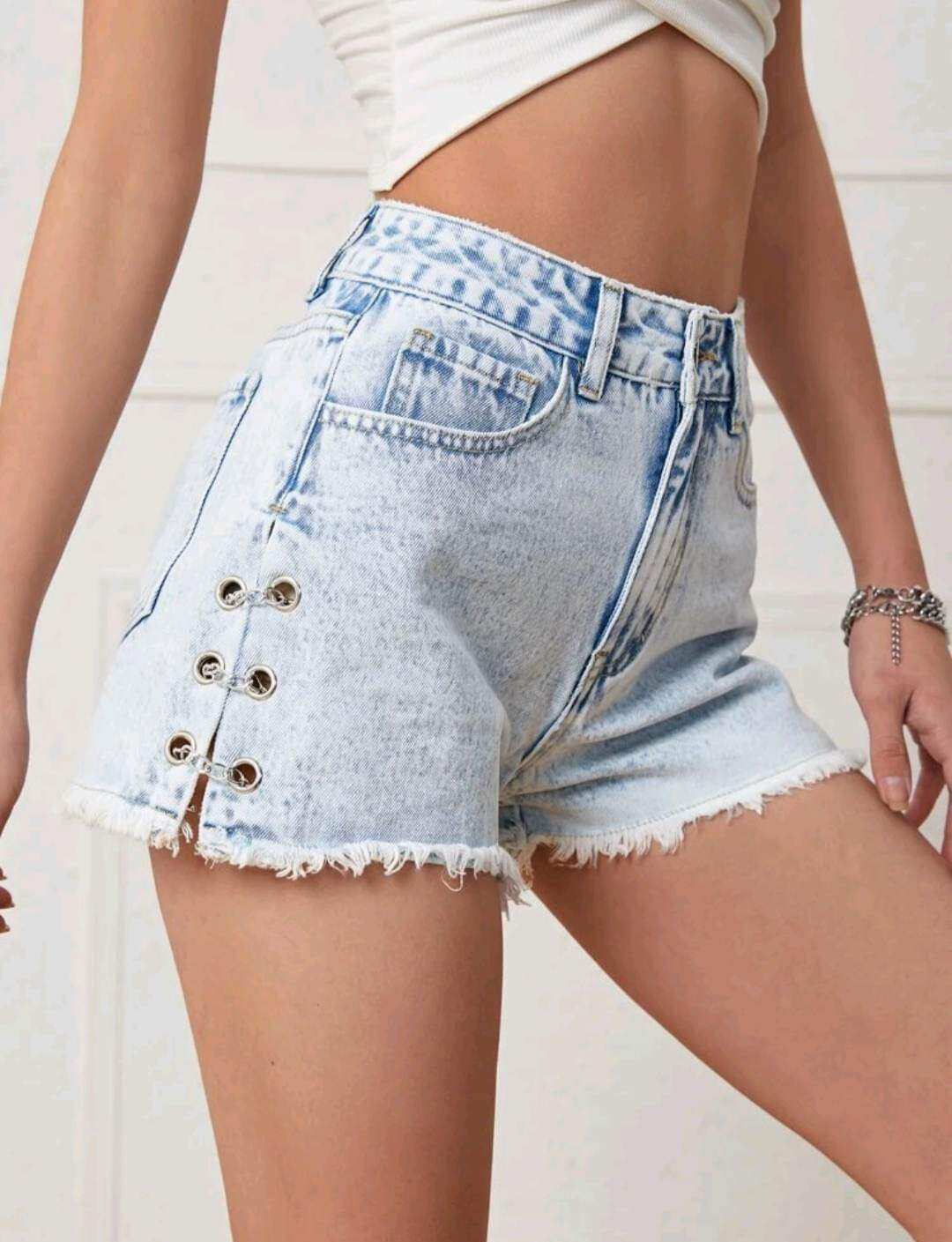 Grommet Chain Linked Raw Hem Denim Short Lazada PH