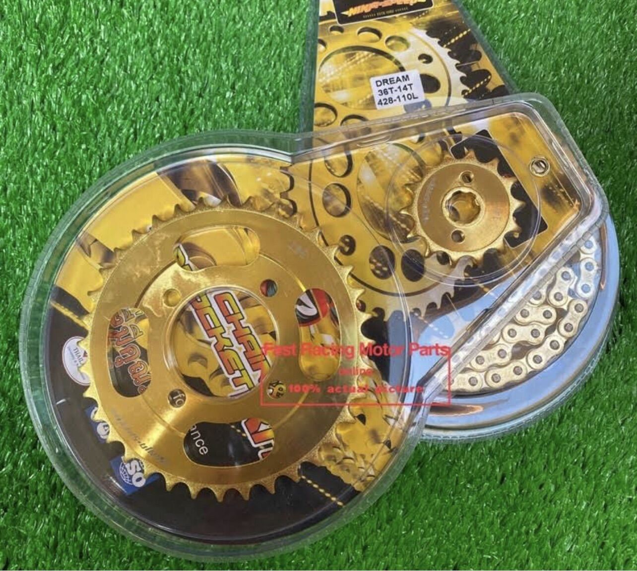 GOLD EVERACE SPROCKET CHAIN SET R150 NEW LC150 DREAM XRM SMASH 428 110