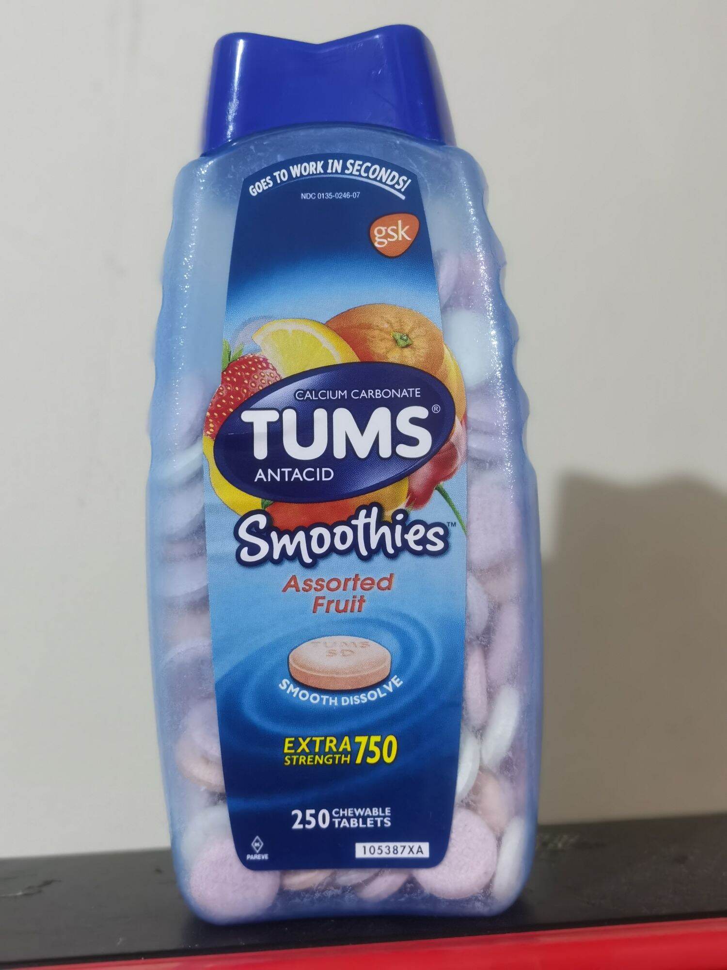 Tums Smoothies Antacid Chewable 250 Tablet Extra Strength 750mg Calcium