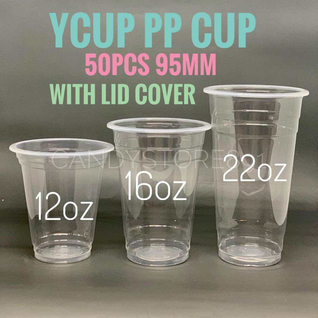 50pcs YPP PLAIN PP CUPS 95mm Plastic Cups For Milk Tea With LIDS