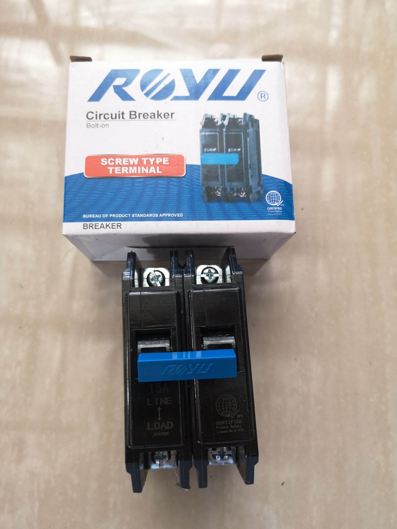 Royu Mini Circuit Breaker Bolt On Type Screw Type Teminal 2 Polt 15a