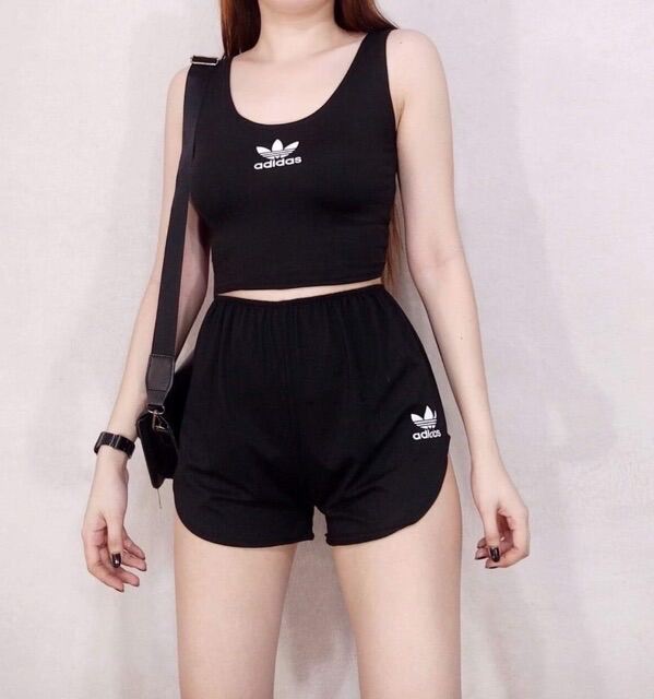 adidas shorts and top set womens