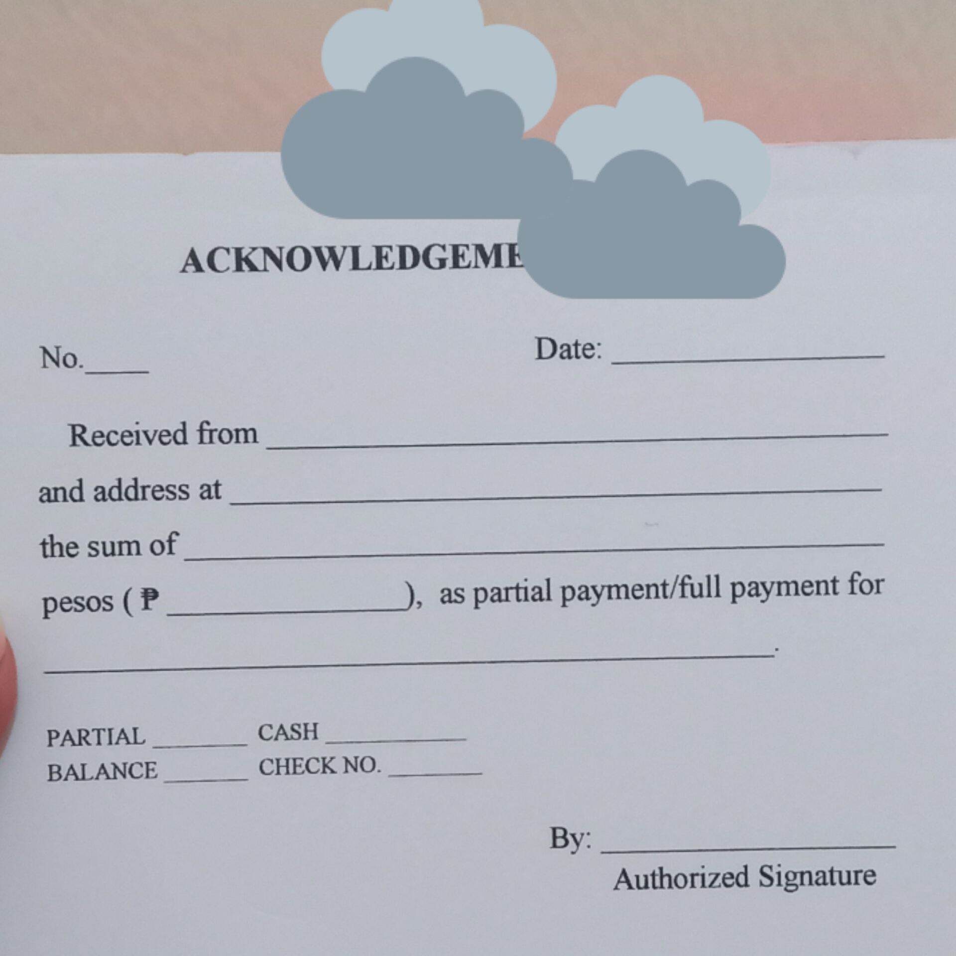 Acknowledgement receipt one sixth shortbond generic design carbonless ...