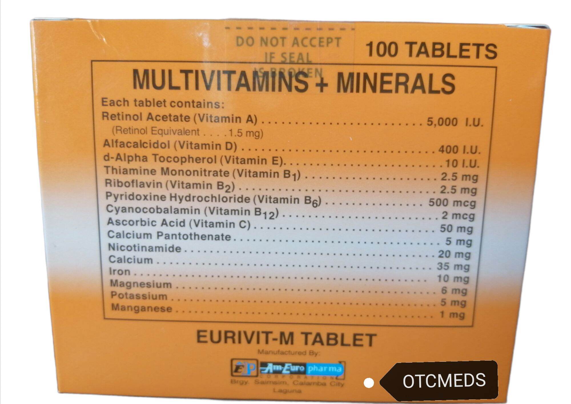 EURIVIT M Multivitamins + Mineral Tablets 100's Lazada PH