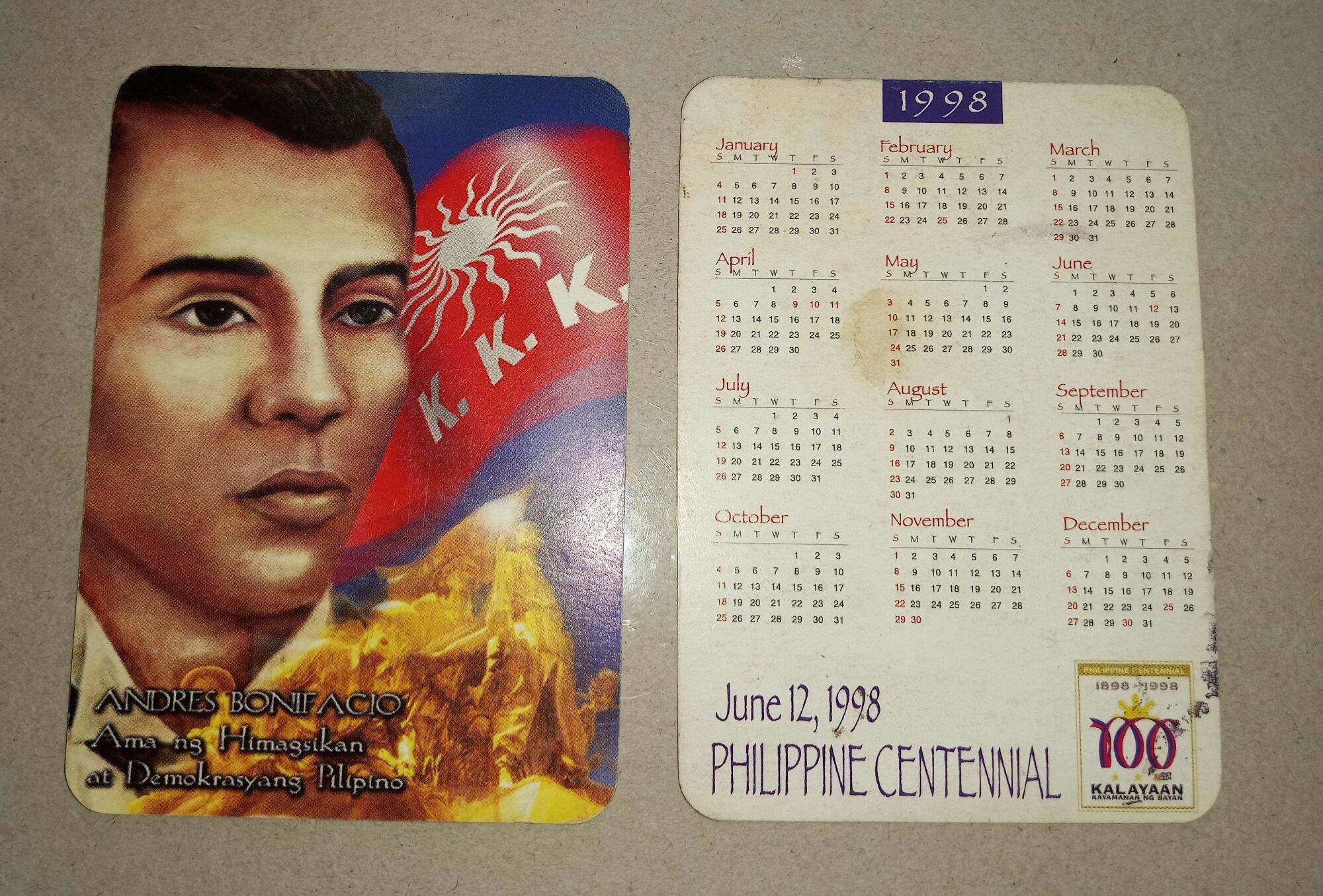 pocket calendar 1998 issued by Philippine Centenial Commission