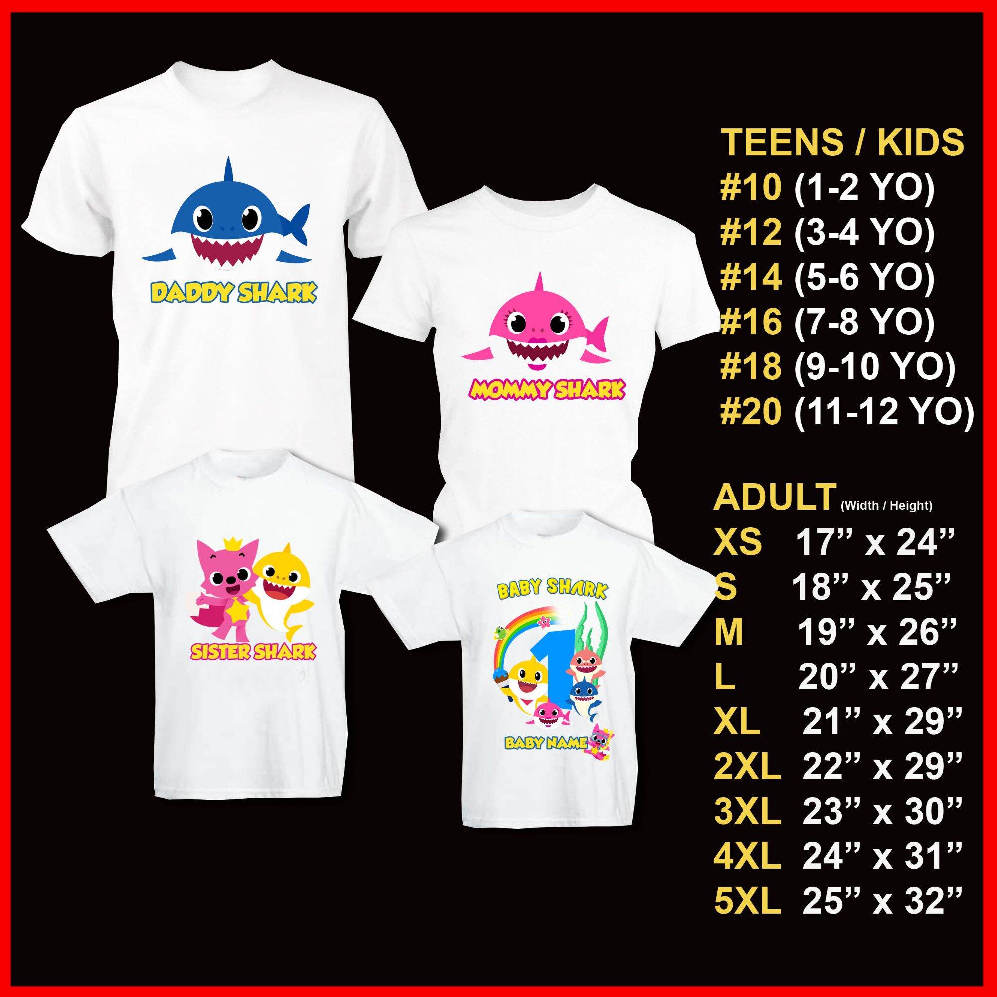 Baby Shark Family Tshirt Set for 4pcs Lazada PH