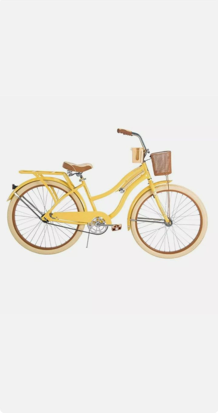 yellow women's beach cruiser bike