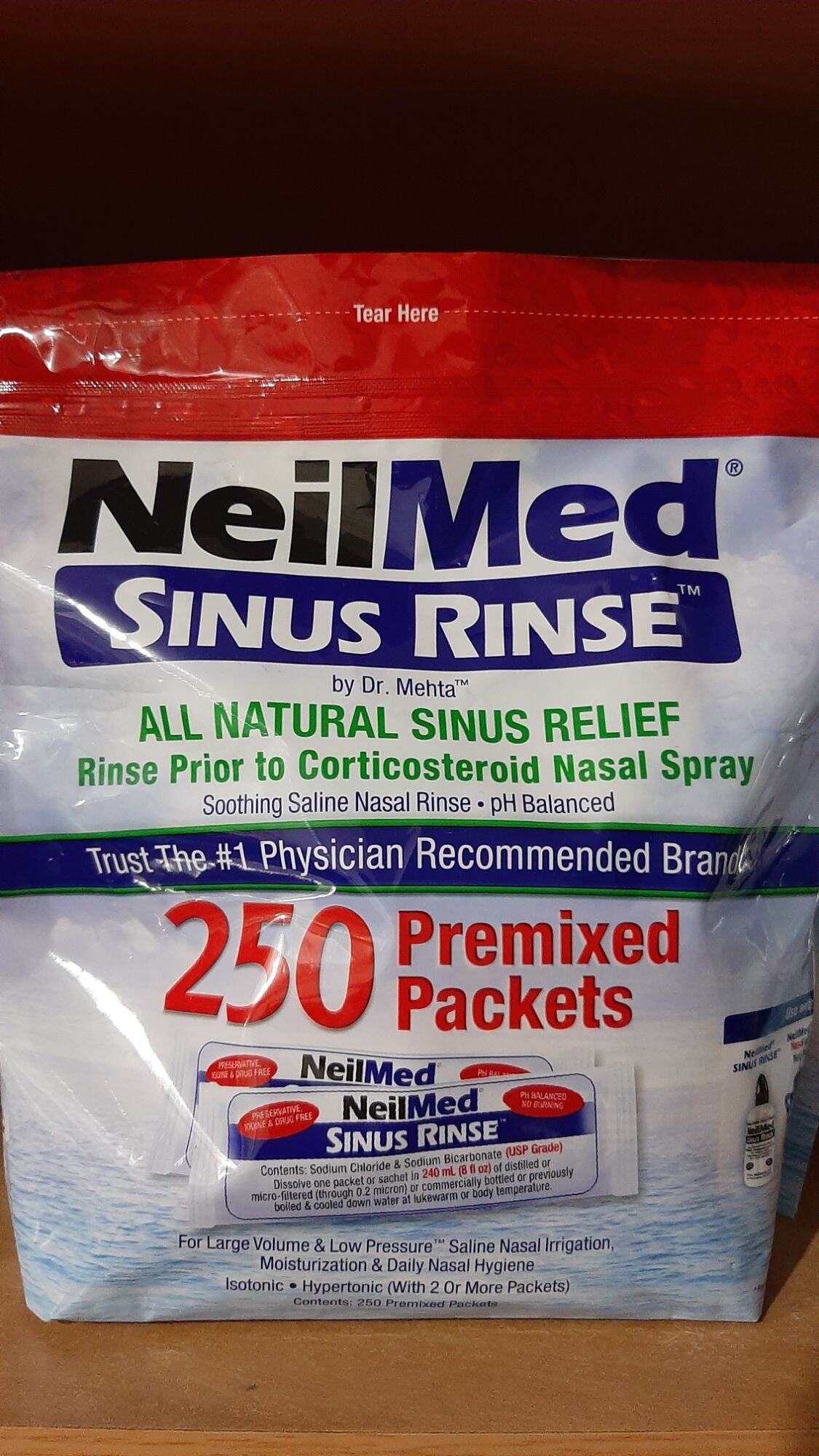 NeilMed Sinus Rinse 250 Premixed Packets EXPIRY March 2026 All Natural