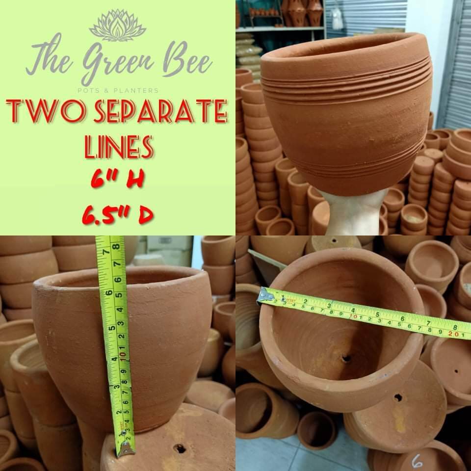 Lined EggShaped Clay Pot 6x6 / Lined Egg Pot / Terracotta Clay Pot for