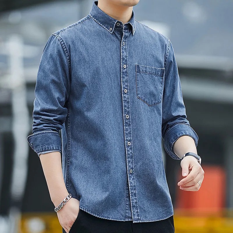 men's long sleeve polo denim maong with ...