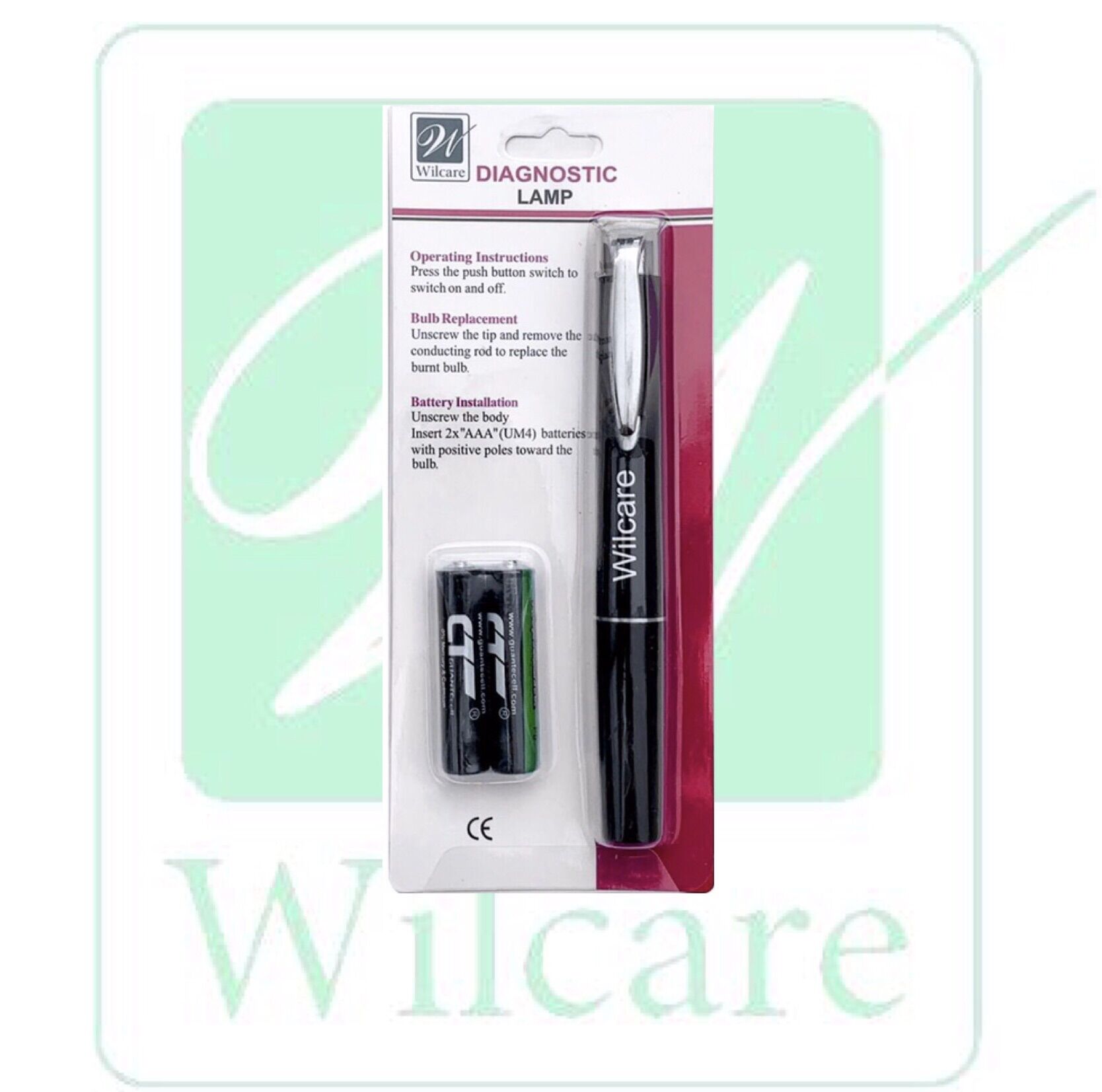 Wilcare Diagnostic Lamp Pen Light BLACK Plastic penlight sold per piece