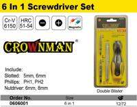 CROWNMAN 6 in 1 Magnetic Screwdriver Set Flat/Slotted 5MM6mm Phillips PH1PH2 Nutdriver 6mm 8mm