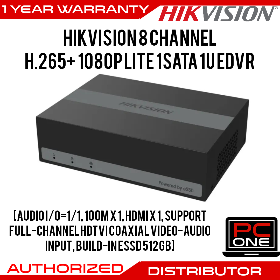 DS-E08HGHI-B HIKVISION 8 Channel H.265+ 1080P Lite 1SATA 1U EDVR [Audio ...