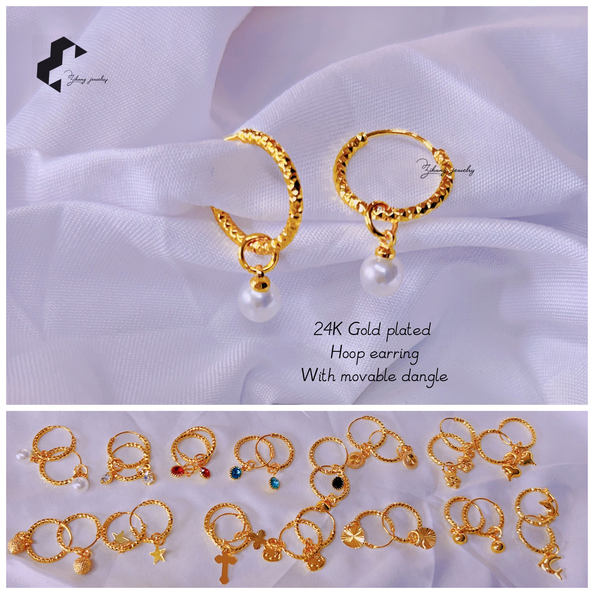 ZIHANG JEWELRY 24K Gold Plated Detachable Dangle Earrings