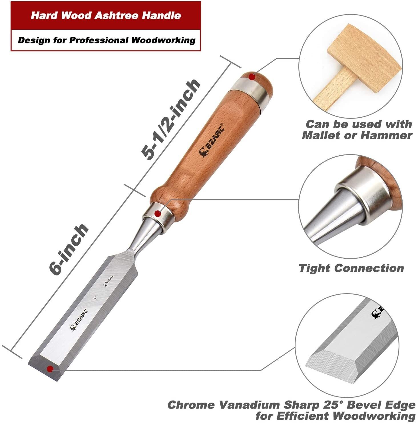 Libraton Woodworking Chisel Set, 4pcs Cr-v Wood Chisels Set