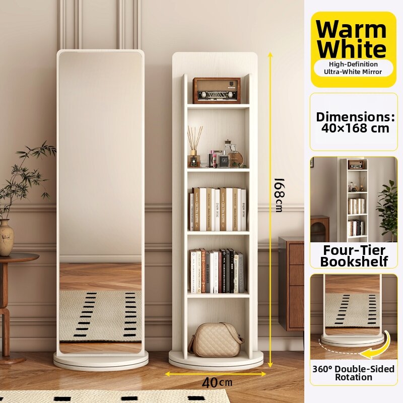 Rotating Moveable Full-length Mirror with Magazine Rack and Storage