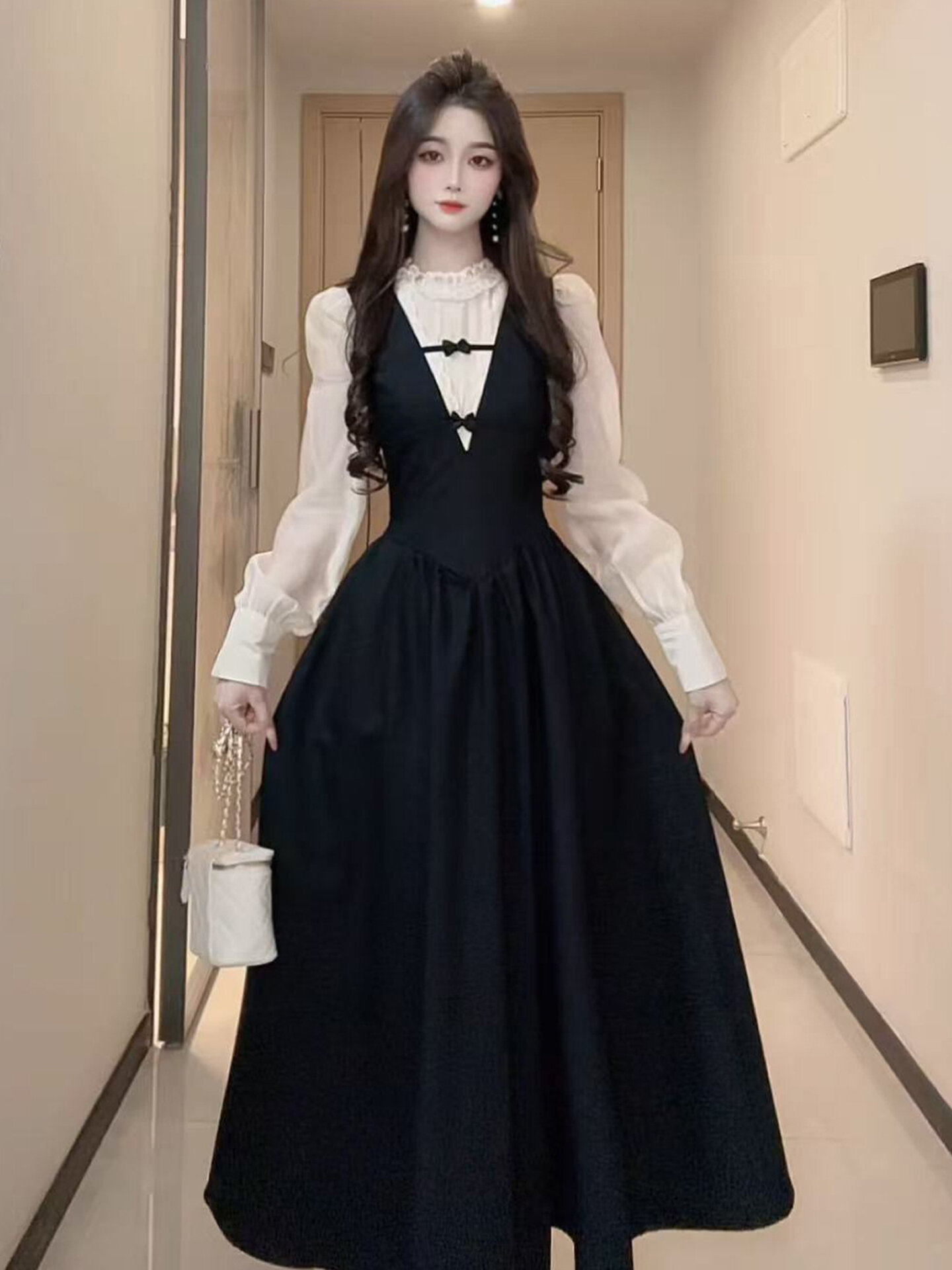 korean style pinafore dress Sweetheart Neck Tweed Pinafore Dress
