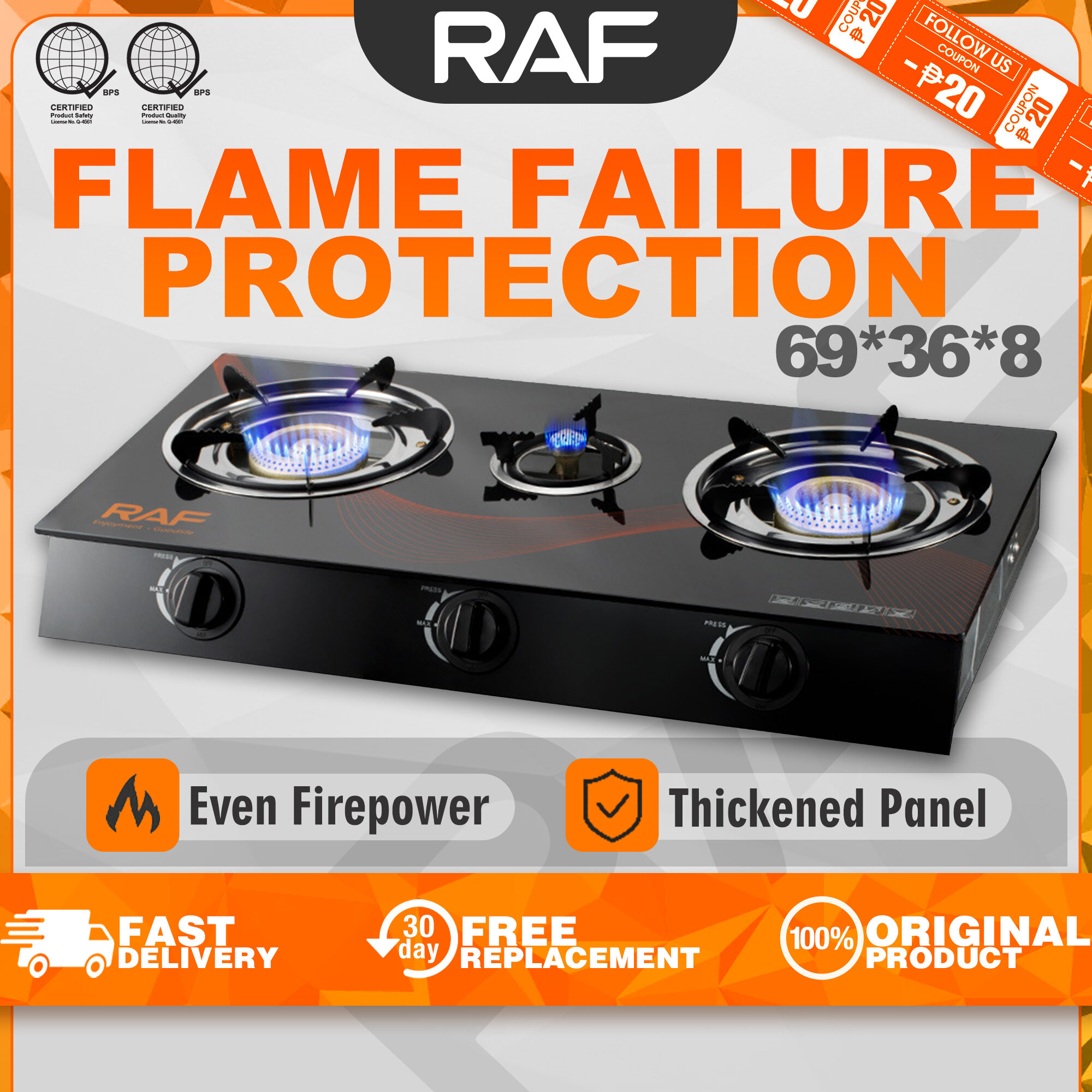 RAF Heavy Duty Triple Burner Gas Stove with Ignition