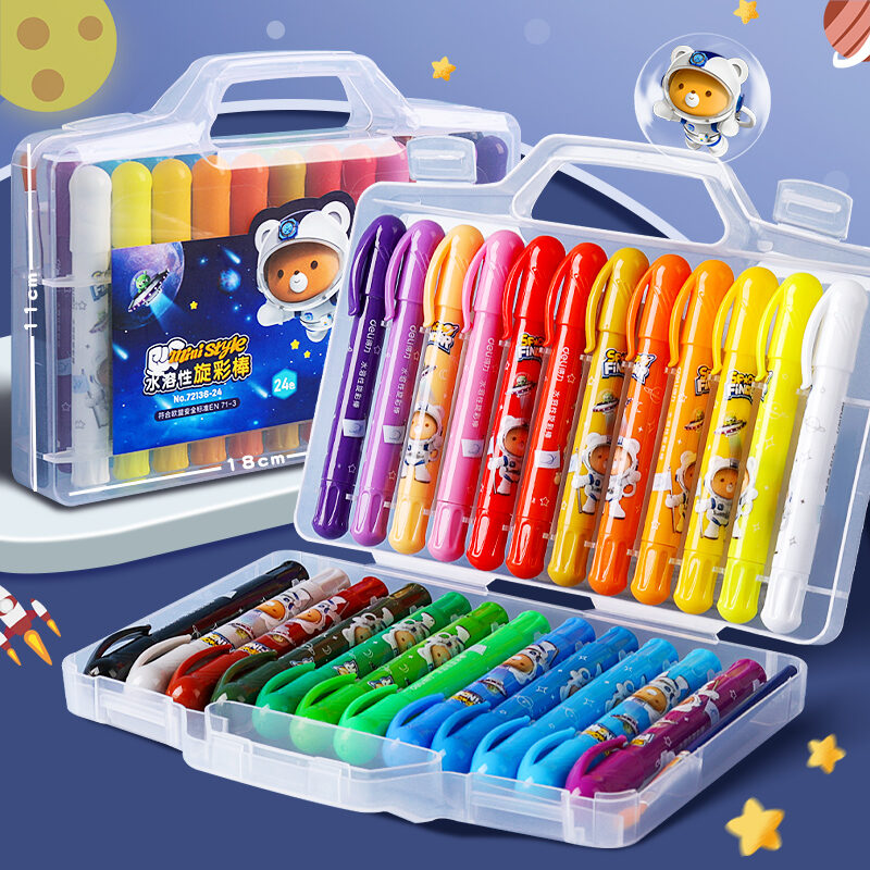 Children's Silky Crayons Rotating Non-staining Hands Water-soluble Dazzle  Stick 12/24 Colours Safe Washable Doodle Painting