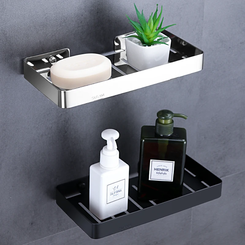 304 Stainless Steel Soap Dish Bathroom Bathroom Drain Double-Layer Storage Soap Dish Wall-Mounted Punch-Free Soap Holder