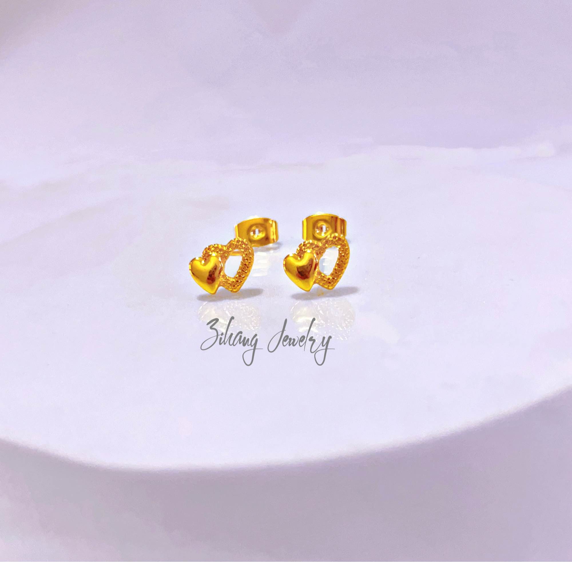 Zihang Jewelry Double Heart Gold Studs for Kids and Women