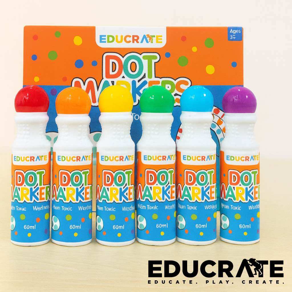 EducratePH 60ml Dot Markers for Kids | Washable & Non-Toxic | Art Craft Activity Set (6 Colors)