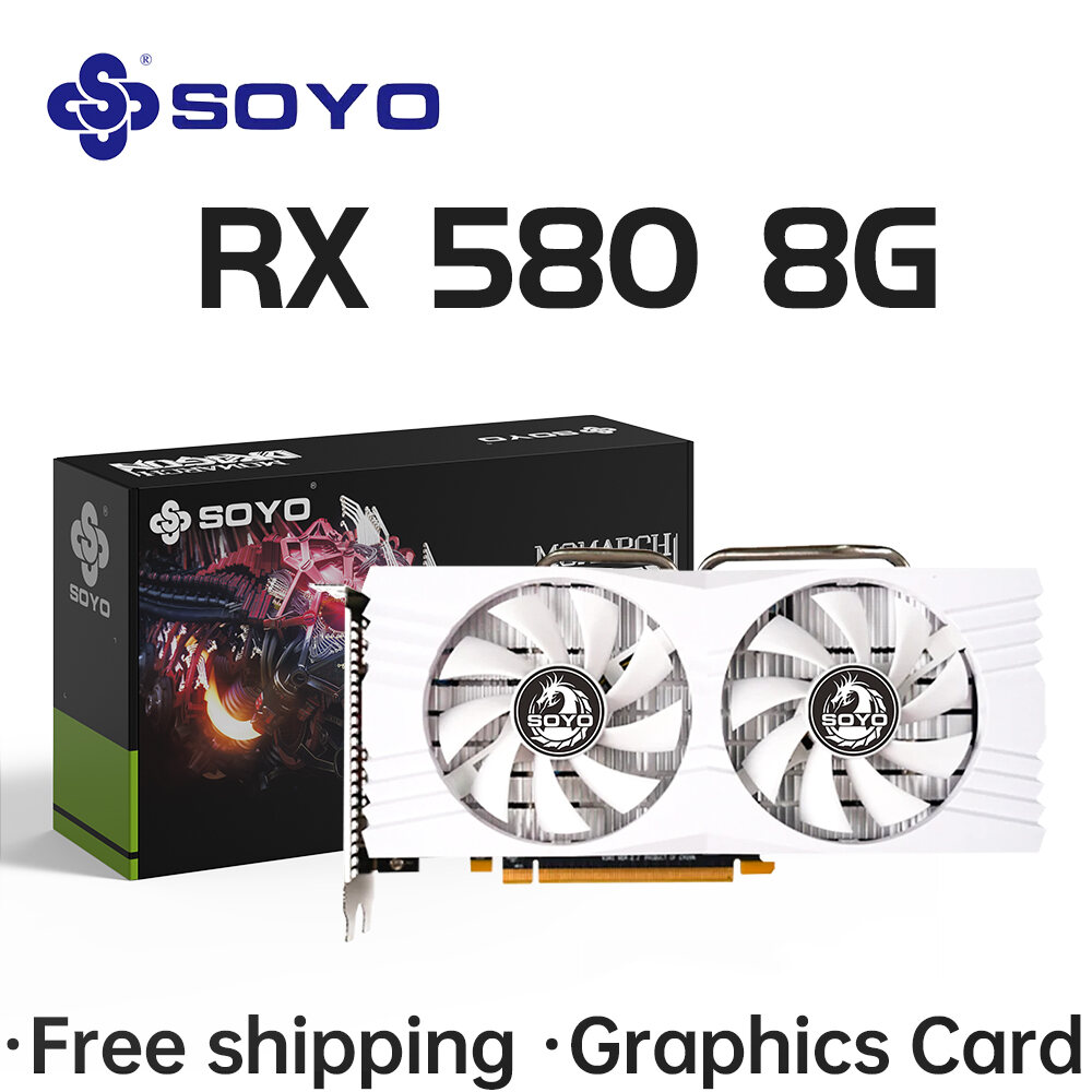 Soyo Amd Radeon RX580 8G Graphics Cards GDDR5 Memory Video Gaming Card PCIE3.0x16 Hdmi DP*2 for Desktop Computer Components