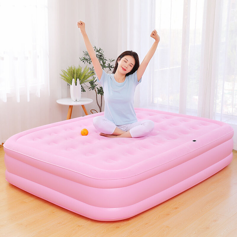 Heightened Pink Airbed Pad Double Home Foldable Floatation Bed Single