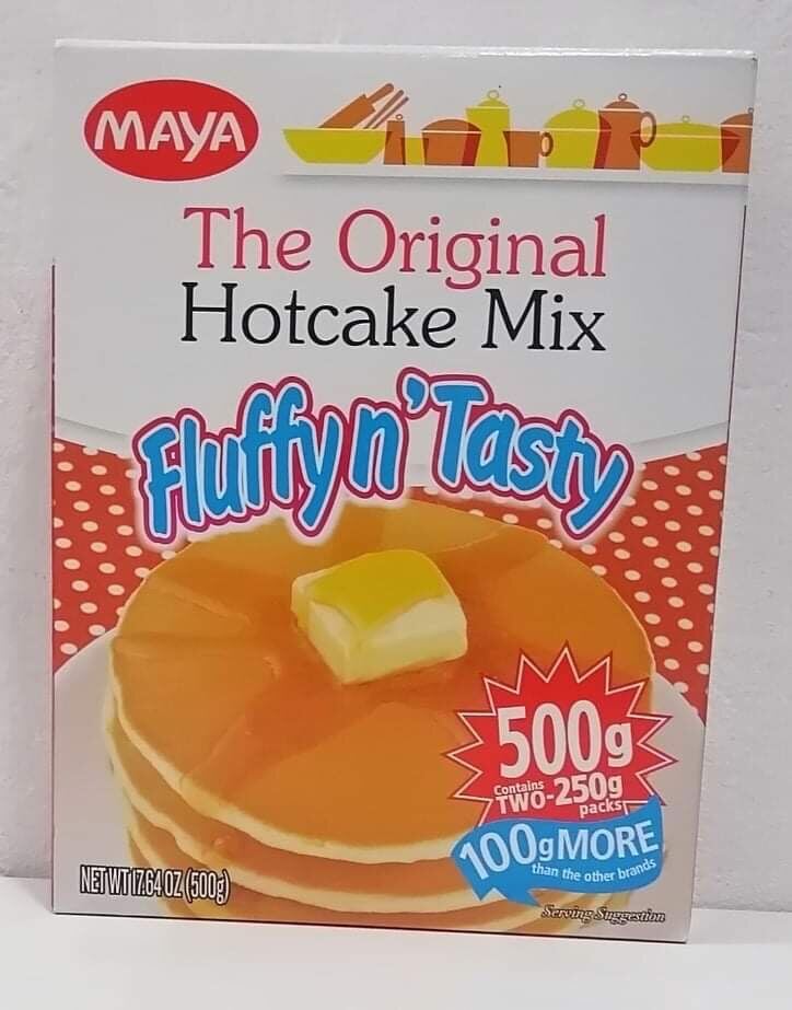 Maya The Original Hotcake Mix Fluffy n' Tasty. Net Weight 500g.100g