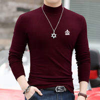 Thickened Double-sided Fleece Mens T-shirt Half-high Collar Warmth Autumn Winter Base Shirt Trendy Youth Long Sleeve Crew Neck