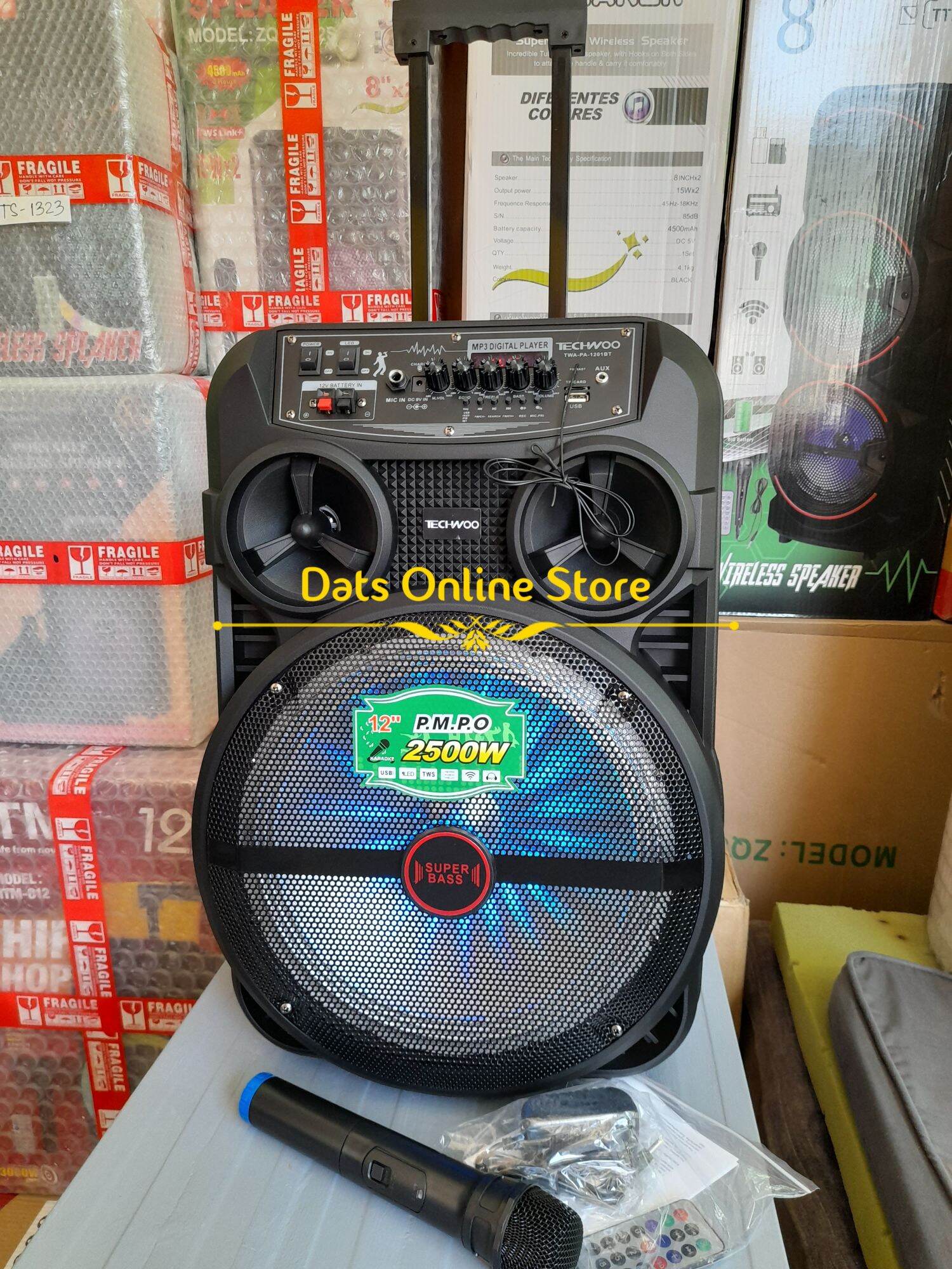 2500W D12" Bluetooth Karaoke Speaker with adjustable Bass, Treble, Echo