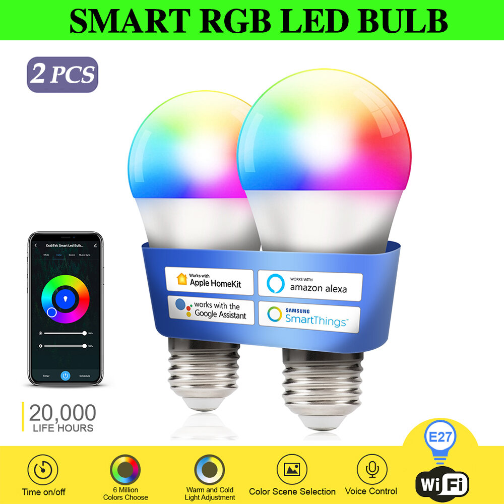 2-Pack RGB Smart LED Bulbs, Alexa & Google Home Compatible