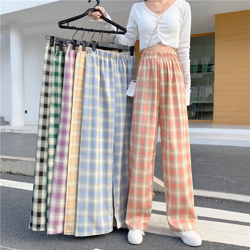 Korean Pajama Trouser Red M Plaid Pants Women Checkered 59 OFF