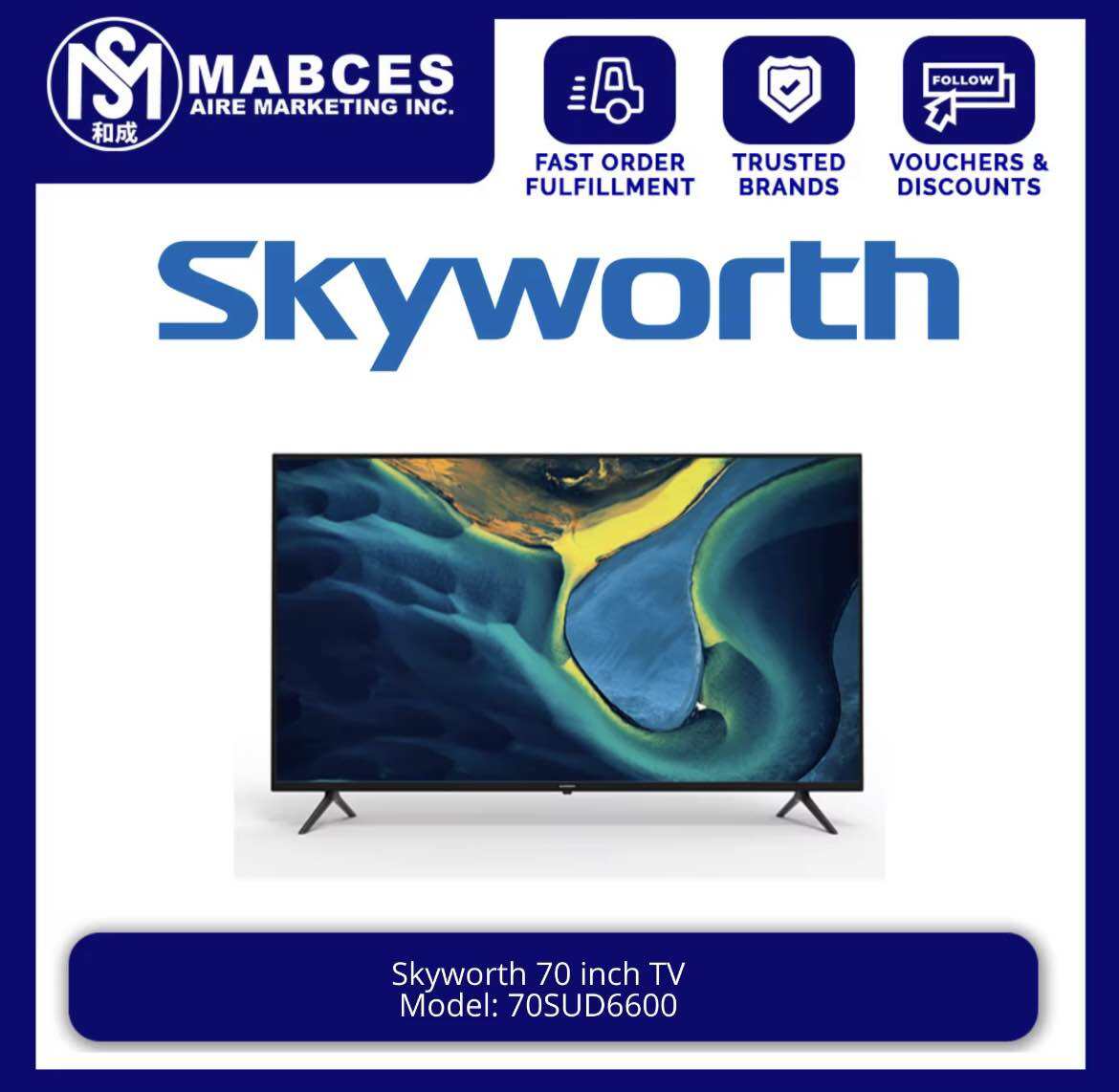 SKYWORTH 70 Inch Android 10 UHD TV (Black) 70SUD6600
