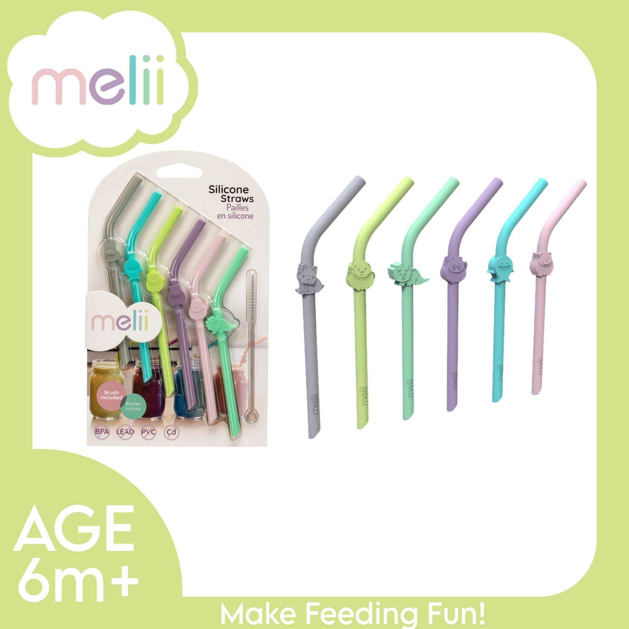 Silicone Animal Straws with Cleaning Brush – Meliibaby