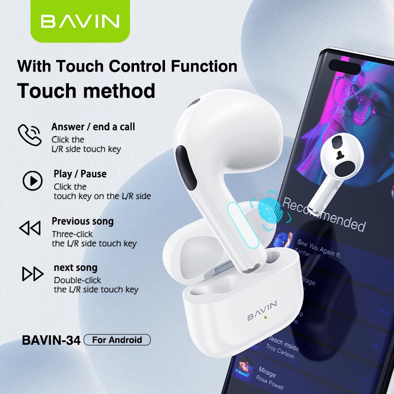 BAVIN BA34 TWS BLUETOOTH 5.3 Wireless Earphone HiFI Stereo Sounds | Lazada PH