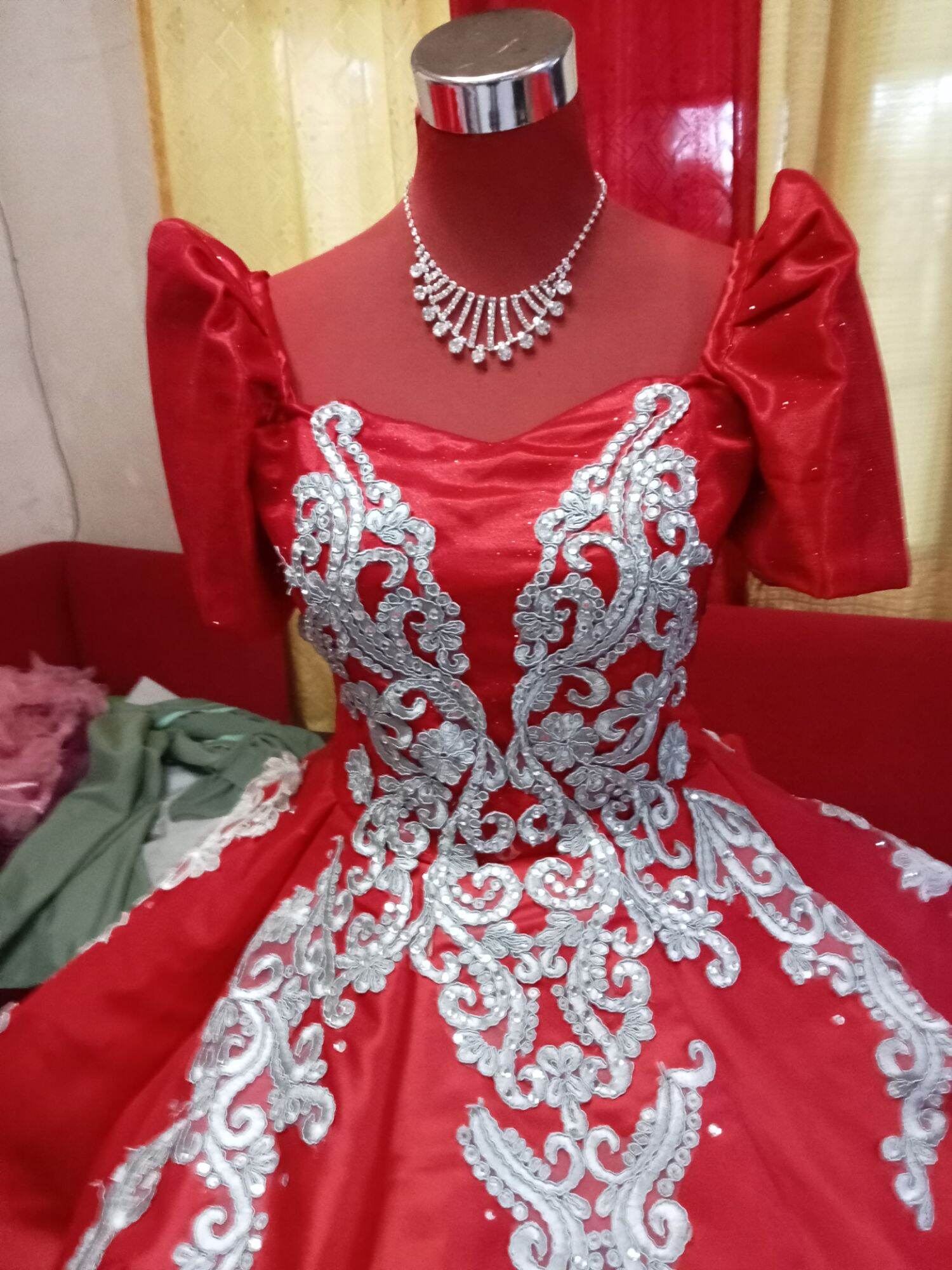 Red pilipi ana gown for adult small large Lazada PH