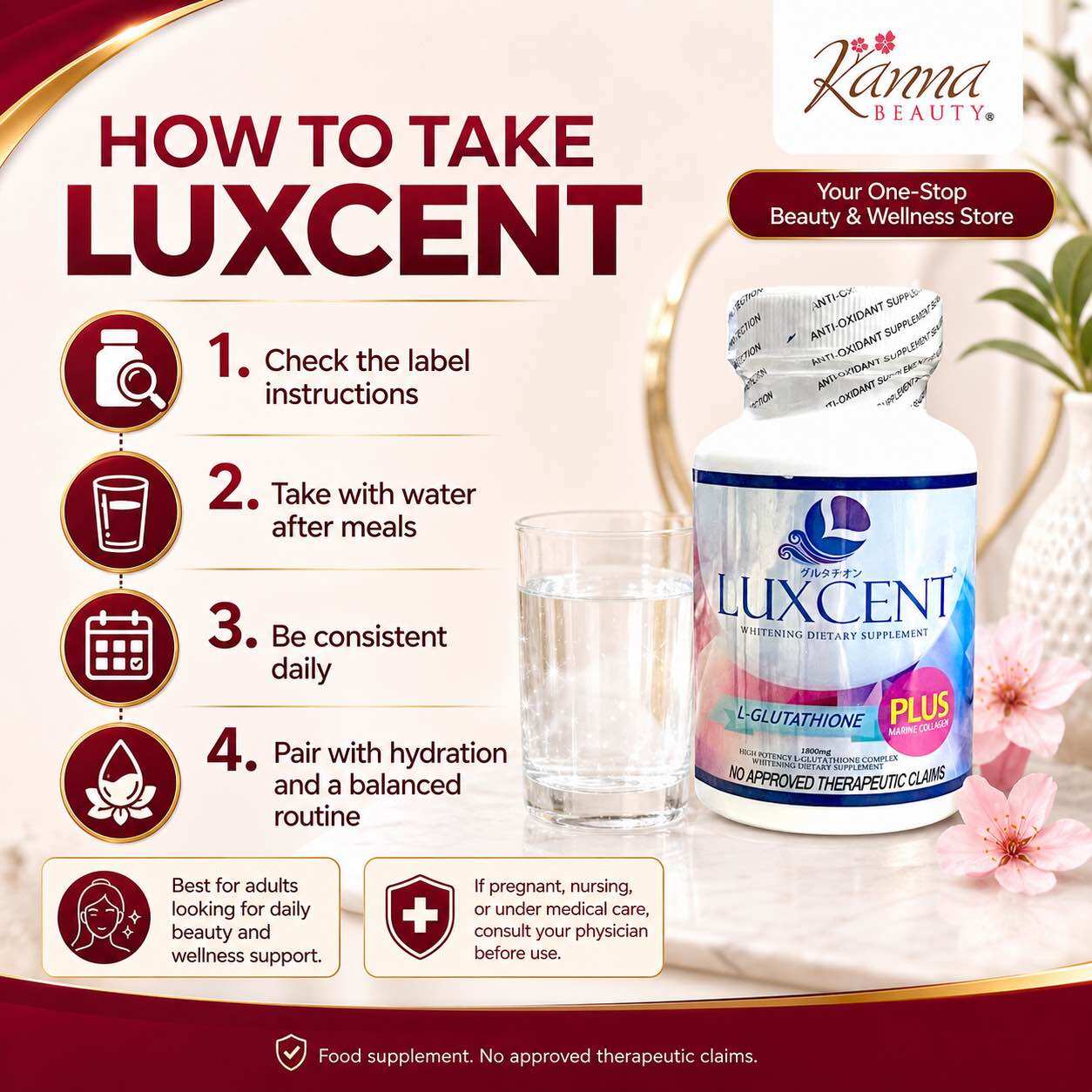 luxcent glutathione ingredients LUXCENT Luxcent Glutathione Capsules, Anti-Aging, Anti-Stress Formula for  Skin Whitenin, 60 Capsules of Radiance and Wellness. | Best Price Kuwait main image 1