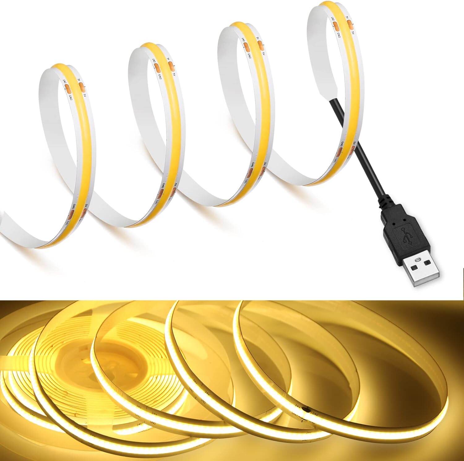 5V USB LED COB Strip White Warm White LED Strip Light TV Background Lighting Tape Home Decor Lamp 1- 5m LED String Light. 