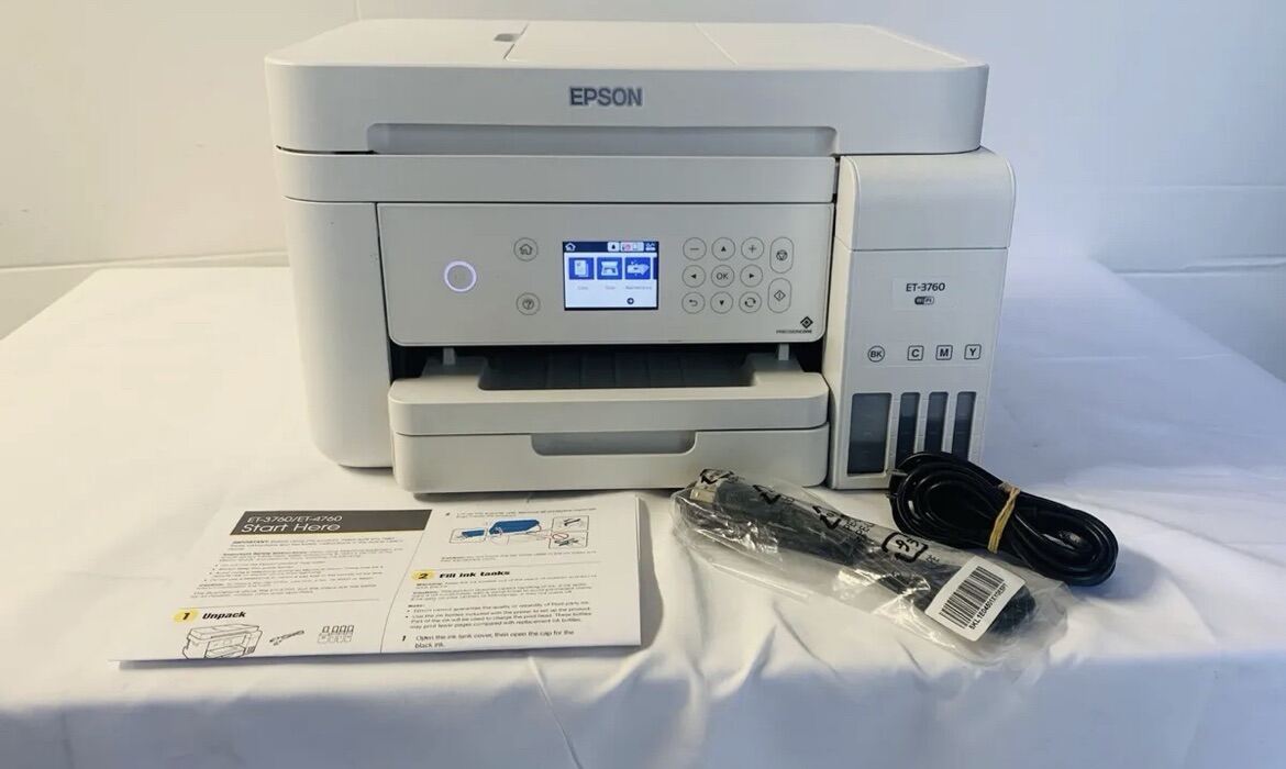 Epson EcoTank ET-3760 Wireless All in One Color Printer With New Maintenance Box. 