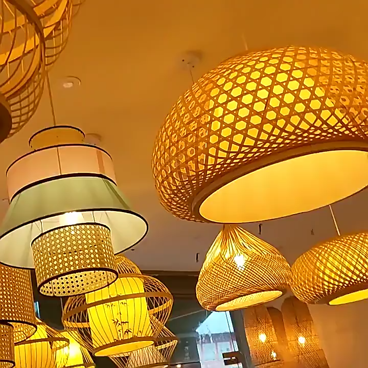Image showcasing Modern Bamboo Chandelier Handmade Bamboo Lantern Pendant Lights for ...