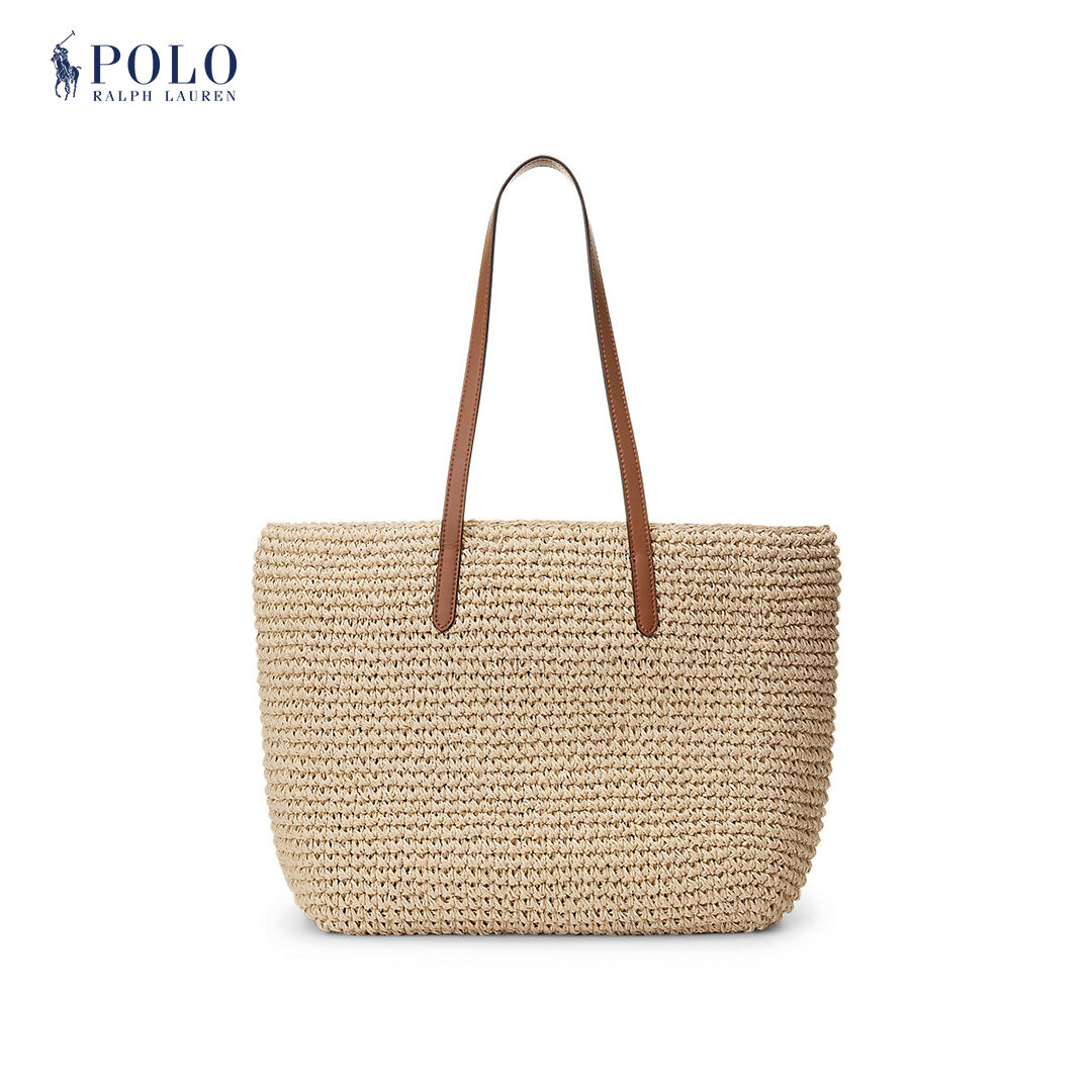 Lauren Ralph Lauren Striped Straw Medium Hartley Tote Bag