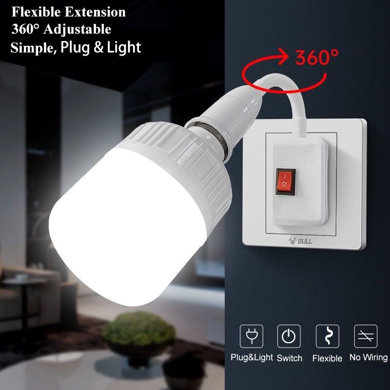 Plug in Flexible Wall Light Socket Adapter E27 Lamp Bulb Extension Holder