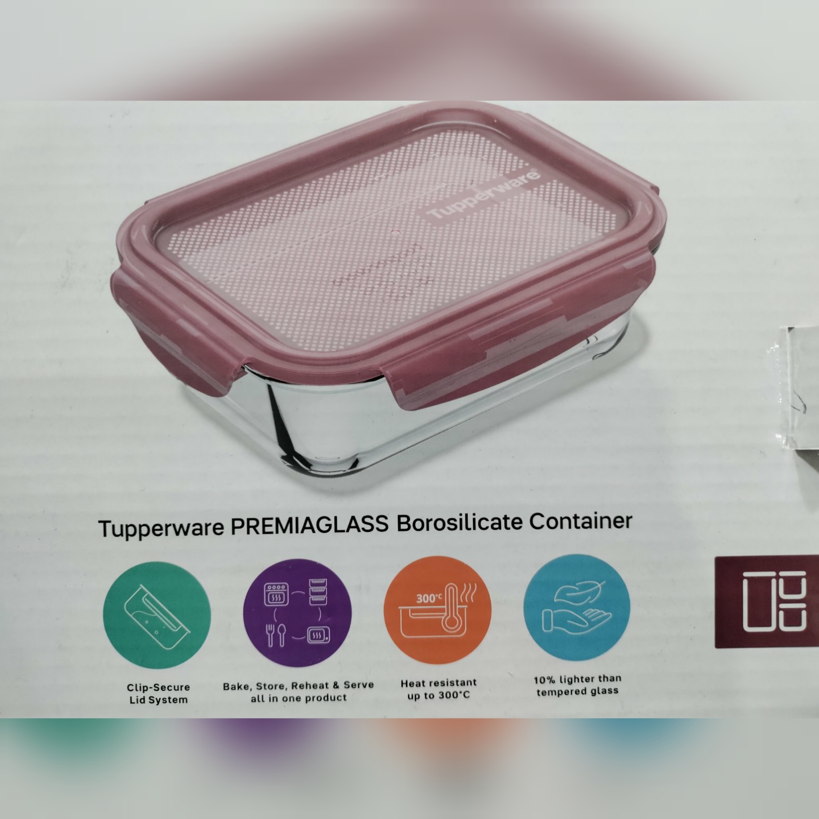 Tupperware PremiaGlass Serve Store Container Red 1-Qt